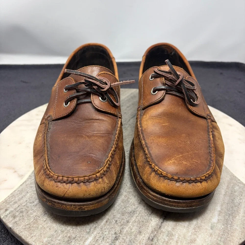 Polo Ralph Lauren Mens Brown Leather Boat Shoes Lug Sole Sz 10.5 Preppy Coastal